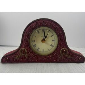 Adore Vintage Style Mantel Clock Burgundy Gold Embroidered Fabric Quartz Desk